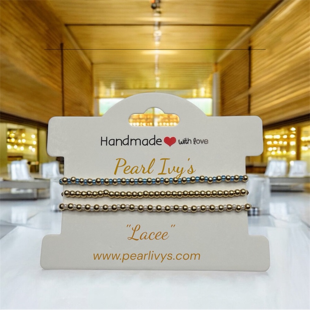 Lacee - 14k Gold Filled & Glass Seed Beaded Stretch Bracelet Set